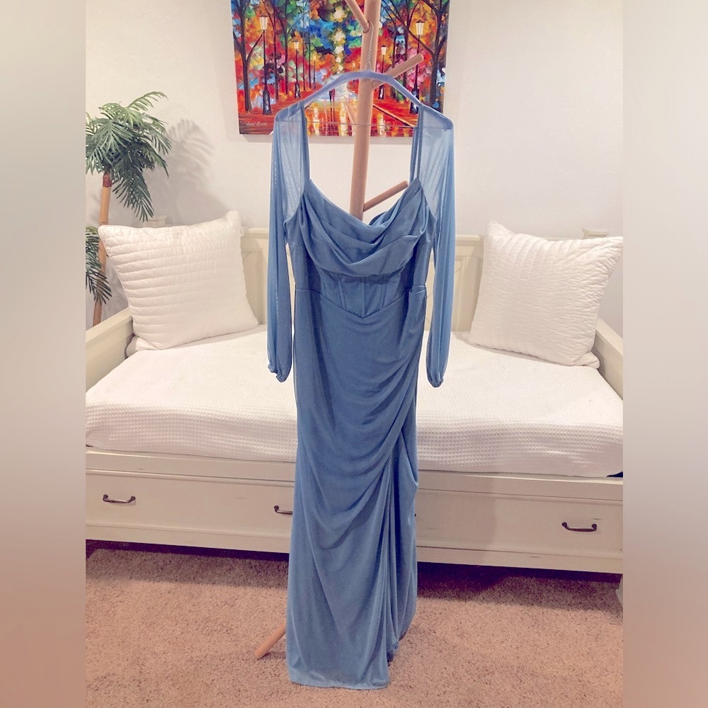 Azazie Bondi Dress Steel Blue Size 16